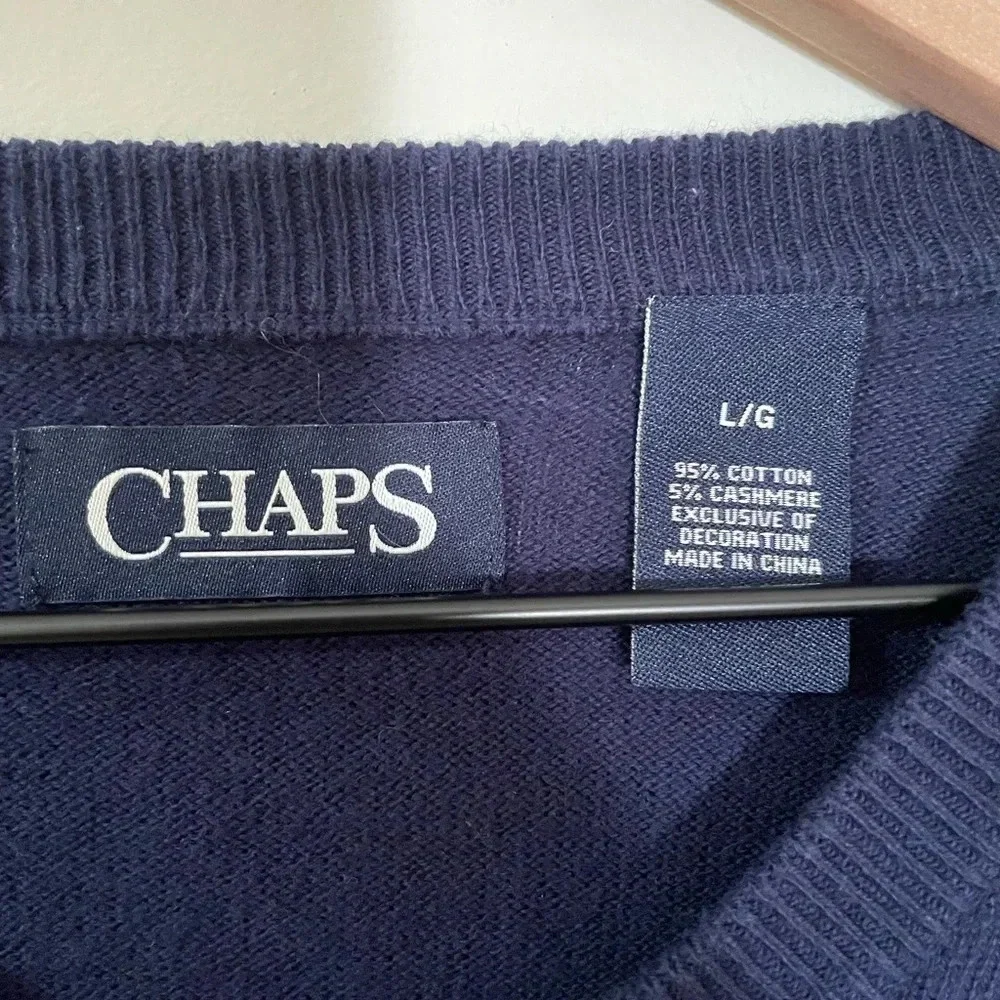 Chaps Cotton/Cashmere Blend Men’s V-Neck Navy Sweater, Large, EUC